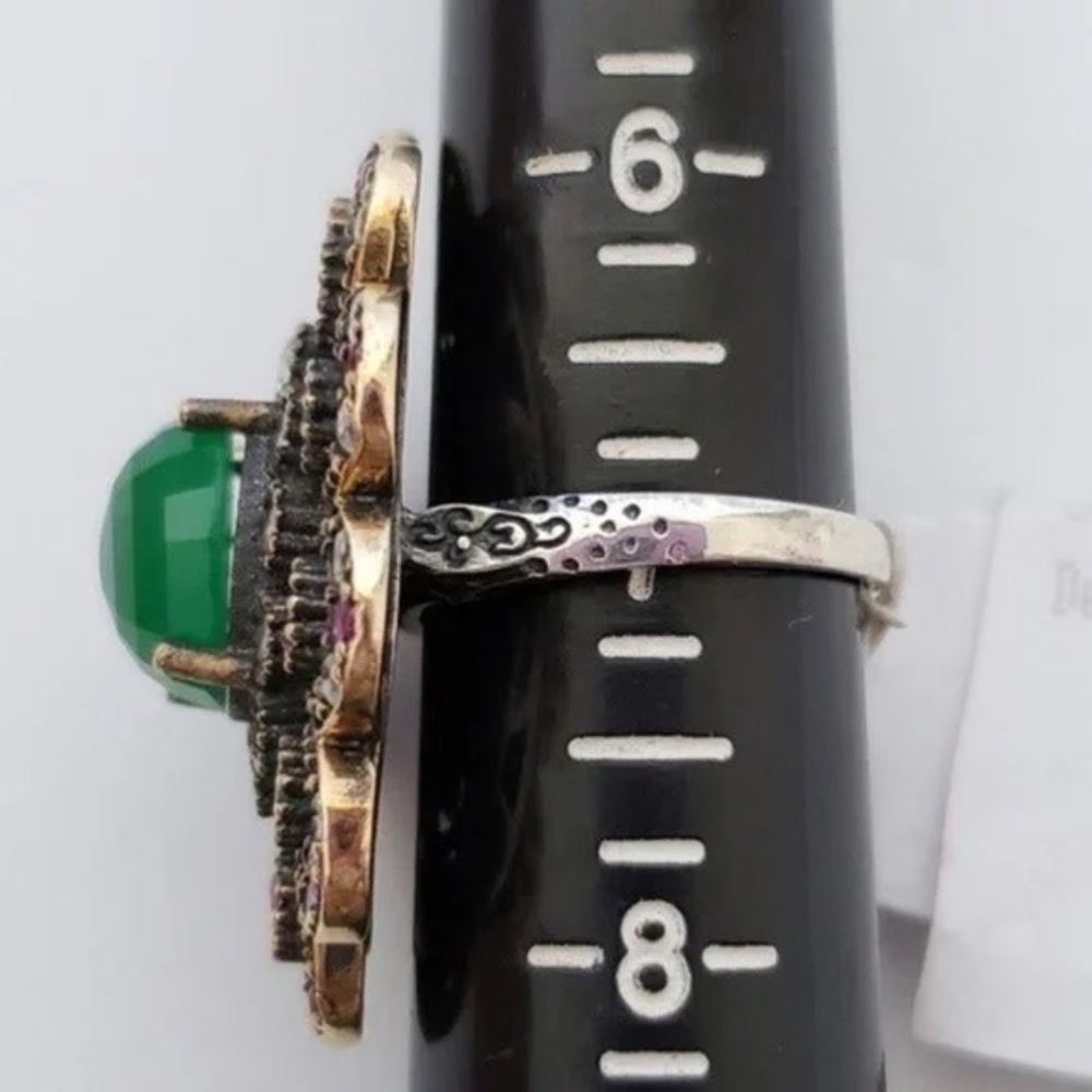 Sterling Silver Green Chalcedony Flower Statement Ring - Picture 4 of 4
